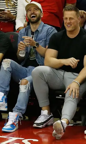 Justin Timberlake wearing Heron Preston t-shirt