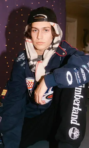 Lil Huddy wearing Nascar jacket