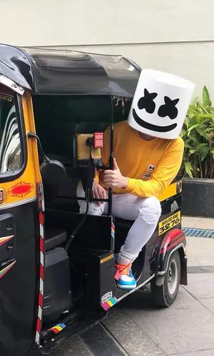 Marshmello wearing Marshmello Merch top