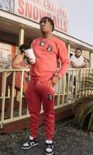 Fredo Bang wearing Bang Biz Clothing sweatshirt