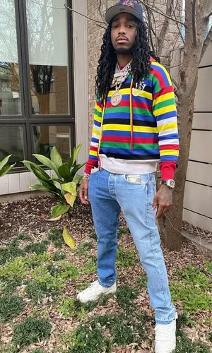 Quavo wearing Moncler sweater