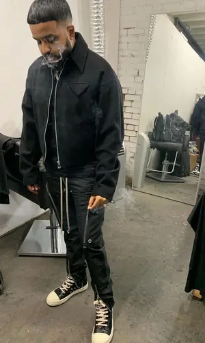 Nav wearing Rick Owens pants