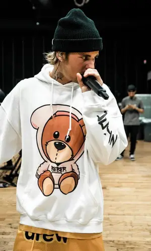 Justin Bieber wearing Drew House shorts