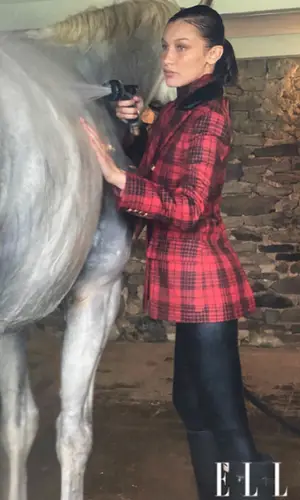 Bella Hadid wearing Saint Laurent jacket