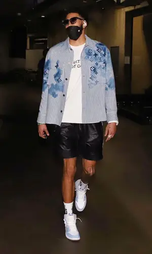 Jayson Tatum wearing Louis Vuitton shirt