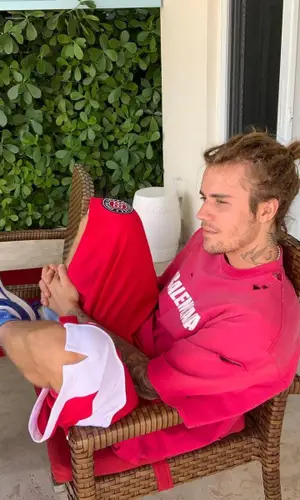 Justin Bieber wearing Balenciaga shorts