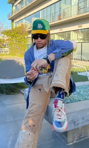 24kGoldn’s Outfit in Junya Watanabe Shirt, Prada Eyewear & Cherry Cap (2021)