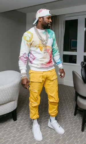 Floyd Mayweather’s Outfit in Louis Vuitton Sweatshirt, EPTM Pants & Nike Sneakers (2021)