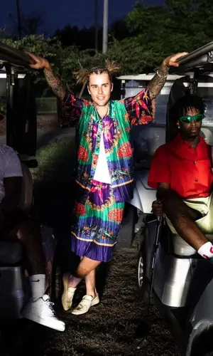 Justin Bieber wearing Versace shirt