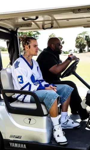 Justin Bieber wearing Balenciaga shorts