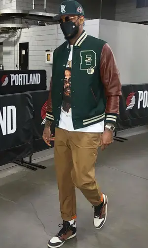 Carmelo Anthony wearing Brooklyn Circus jacket