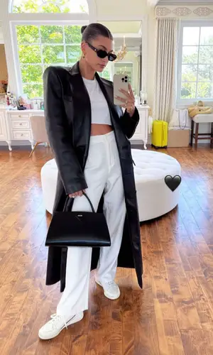 Hailey Bieber wearing Adidas sneakers