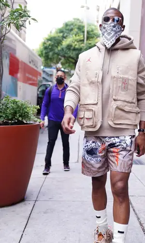 Chris Paul’s Outfit in Jordan Jacket, Garrett Leight Eyewear & Cactus Jack (2021)