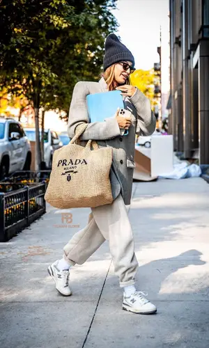 Hailey Bieber wearing Mannei jacket