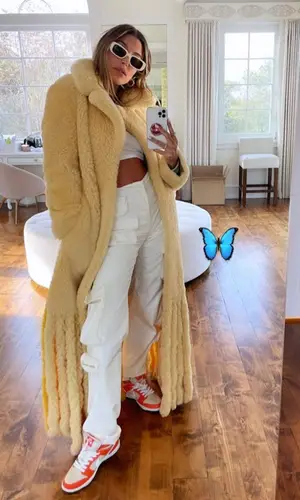 Hailey Bieber wearing Orseund Iris pants