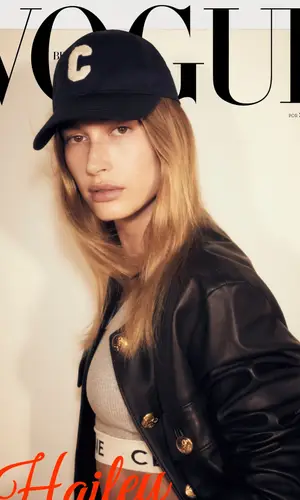Hailey Bieber wearing Celine cap