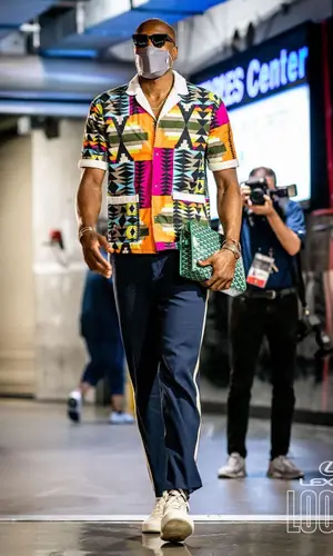 Serge Ibaka wearing Marcelo Burlon shirt