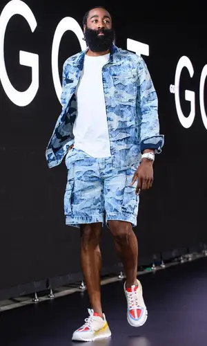 James Harden wearing Valentino shorts