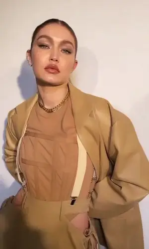 Gigi Hadid wearing Frankie Shop jacket