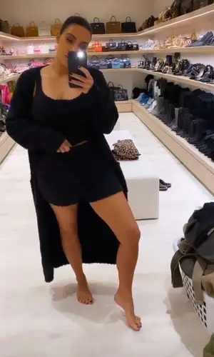 Kim Kardashian wearing Skims shorts