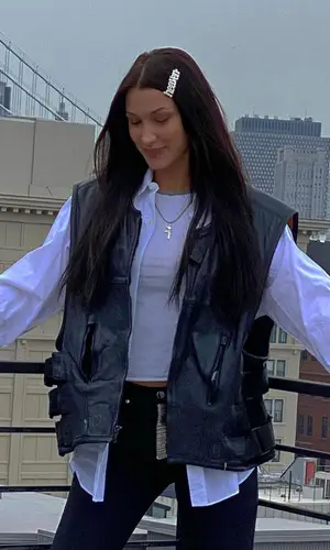 Bella Hadid’s Outfit in Sami Miro Jacket, Wardrobe.NYC Shirt & Prada Boots (2021)