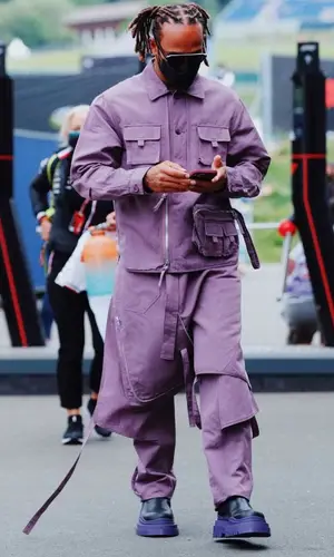 Lewis Hamilton wearing Kenzo trousers