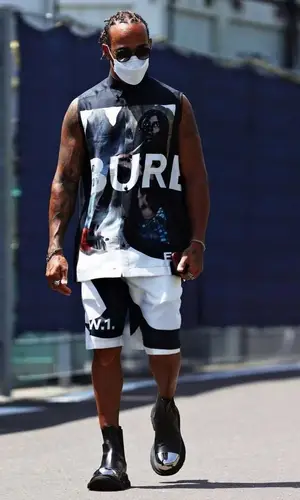 Lewis Hamilton wearing Burberry shorts