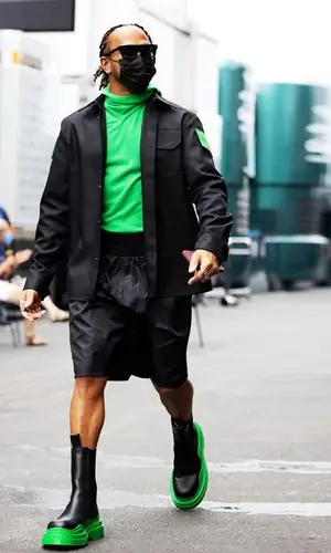 Lewis Hamilton wearing Bottega Veneta sweatshirt