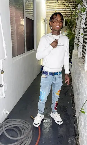 Swae Lee wearing Off-White sweatshirt