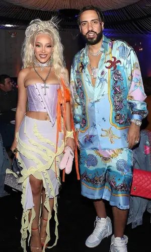 French Montana wearing Versace shirt