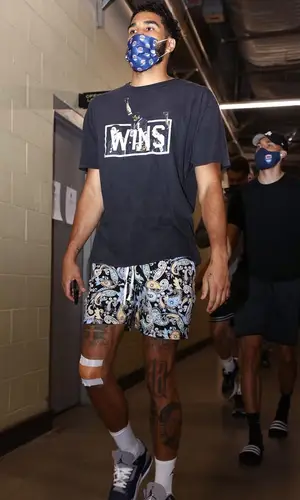 Jayson Tatum wearing More Gems More Wins t-shirt