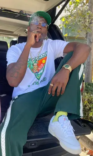 Joey Badass wearing Casablanca t-shirt