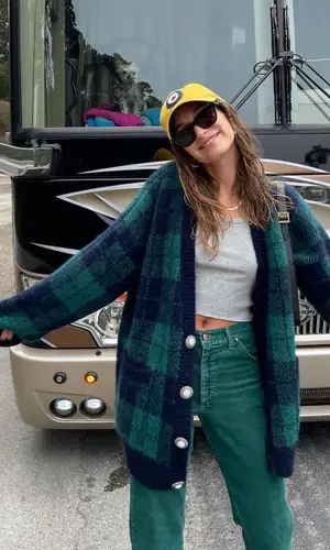 Hailey Bieber wearing Alessandra Rich sweatshirt