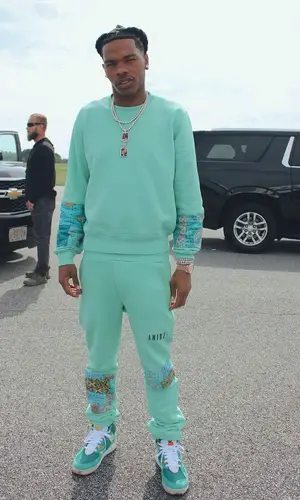 Lil Baby wearing Amiri sweatshirt