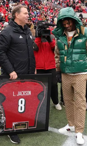 Lamar Jackson wearing Gucci pants