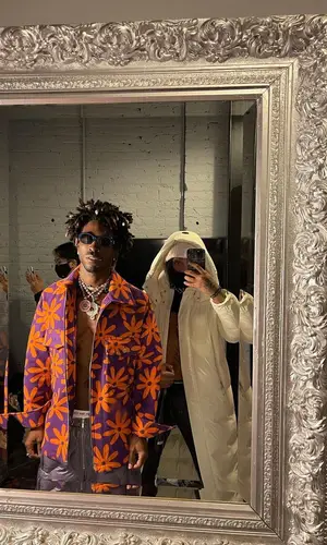 Saint JHN’s Outfit in Jacquemus Jacket, Miu Miu Pants & Balenciaga Eyewear (2021)