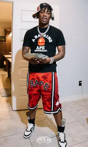 Fredo Bang wearing Bape shorts