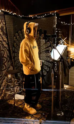 Justin Bieber wearing Drew House hoody