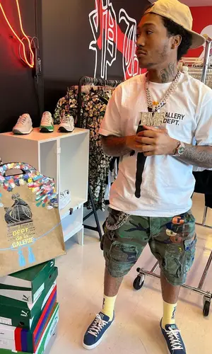 Lil Meech wearing Gallery Dept. shorts
