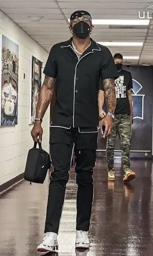 Bradley Beal wearing Christos pants