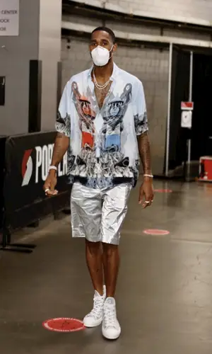 Will Barton wearing Dries Van Noten shorts