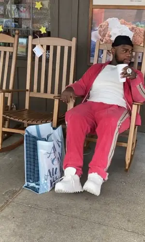 Fat Boy wearing Palm Angels jacket