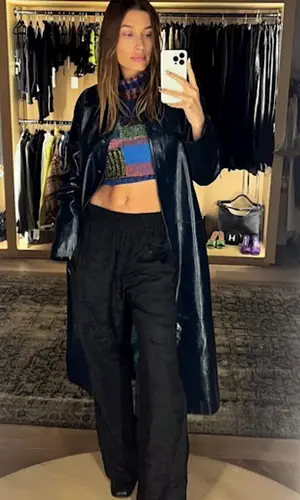 Hailey Bieber wearing Acne Studios jacket