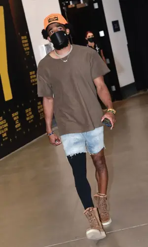 Mike Conley wearing Saint Laurent shorts