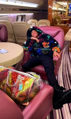 YK Osiris’ Outfit in Zara Jacket, Amiri Jeans & Louis Vuitton Belt (2021)