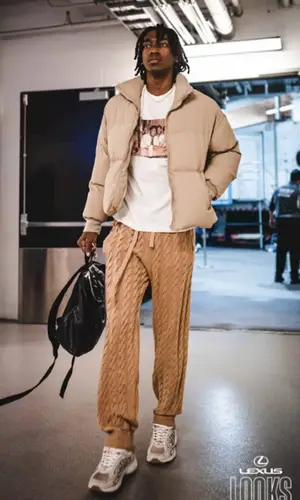 Terance Mann wearing Laneus pants
