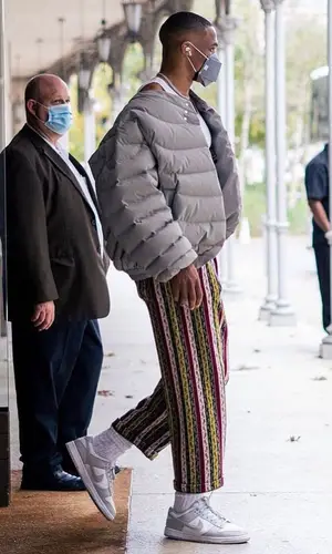 Russell Westbrook’s Outfit in Bode Pants, Nike Sneakers & Henry Mask (2021)