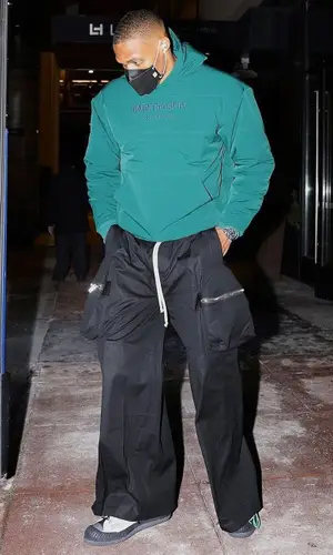 Russell Westbrook’s Outfit in Honor The Gift Hoodie, Rick Owens Pants & Henry Mask (2021)
