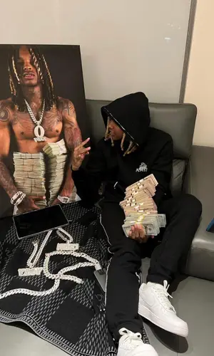 Lil Durk wearing Amiri hoody