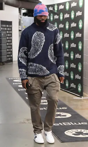 Jaylen Brown’s Outfit in 424 Sweater, Rick Owens Pants & The Elder Statesman Hat (2022)